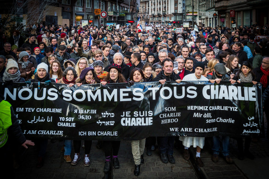 Markering i Strasbourg for Charlie Hebdo i 2015. Foto: Claude Truong-Ngoc / Wikimedia Commons