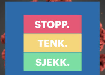 Skjermdump av video i informasjonskampanjen «Stopp. Tenk. Sjekk.» for å styrke befolkningens kritiske medieforståelse. Kampanjen er laget av Medietilsynet, Faktisk.no og Landslaget for lokalaviser.
